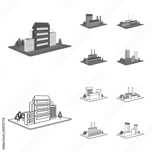 Processing factory,metallurgical plant. Factory and industry set collection icons in outline,monochrome style isometric vector symbol stock illustration web.