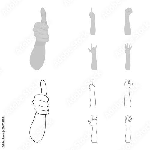 Sign Language outline,monochrome icons in set collection for design.Emotional part of communication vector symbol stock web illustration.