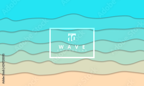 Abstract summer wave blue seacoast background paper cut style.
