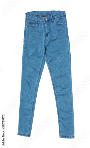 Blue female jeans on white background