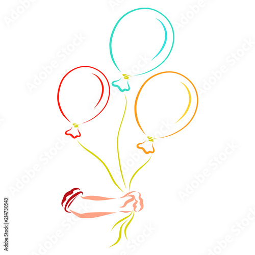Three colored balloons in the hand, a merry holiday