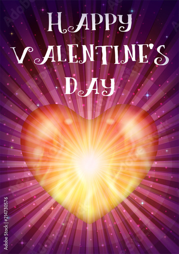 Love Symbol, Shining Red and Yellow Valentine Heart with Stars and Radial Rays. Eps10, Contains Transparencies. Vector