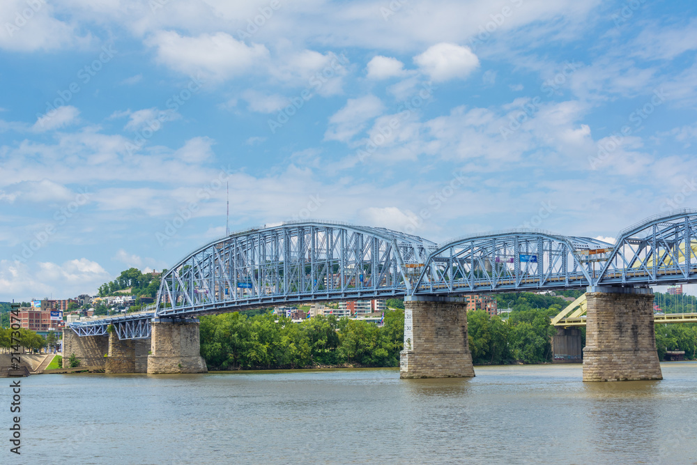 The Ohio River and Newport Southbank Bridge, seen from Newport, Kentucky. The Ohio River and Newport Southbank Bridge, seen from Newport, Kentucky.