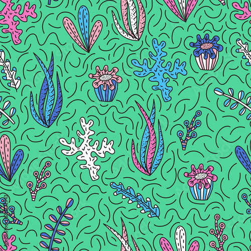 Seamless pattern with cute  seaweeds
