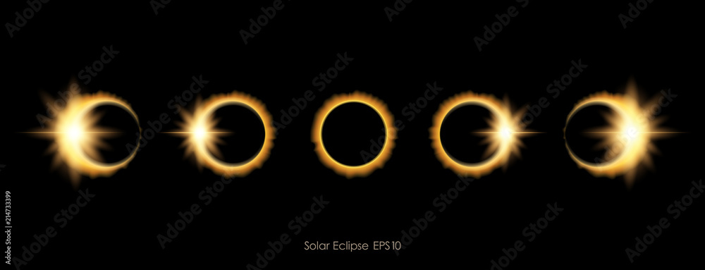 Vector illustration: Realistic Phases of solar or lunar eclipse