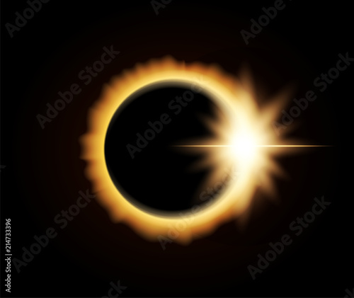 Vector illustration: Realistic Solar Eclipse on dark space background.