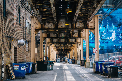 Under an L track in Chicago, Illinois