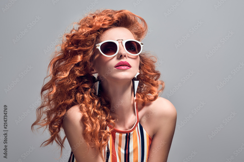 Fashion Portrait Sensual Redhead Woman on Purple Fashion Portrait Sensual Redhead Woman on Purple