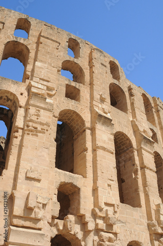Well-preserved Colosseum of the Roman Empire. El Jem. Tunisia. Africa.
