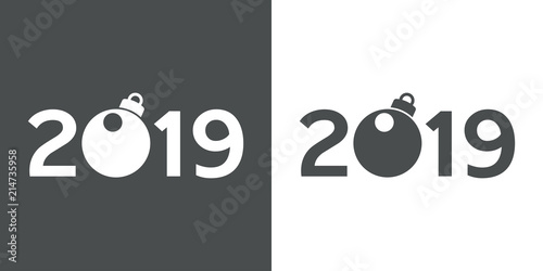 Icono plano 2019 con bola en gris y blanco