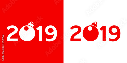 Icono plano 2019 con bola en rojo y blanco
