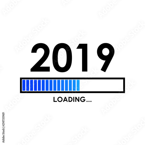 Icono plano LOADING 2019 con barra degradado en color azul