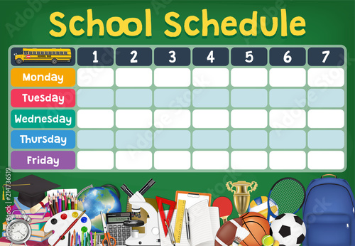 school schedule timetable with student items