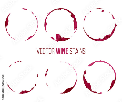 Set of red wine stains isolated on white background. Vector design elements.