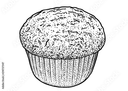 Muffin illustration, drawing, engraving, ink, line art, vector