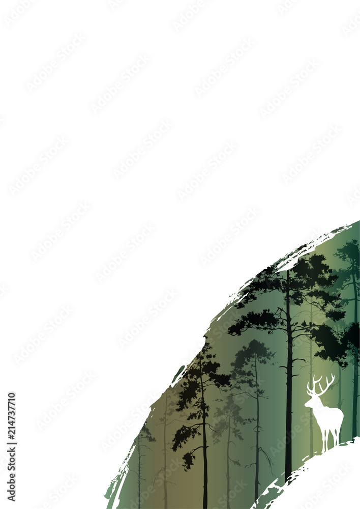 Fototapeta premium fragment tła z lasem i jeleniem do projektu. Ilustracji wektorowych