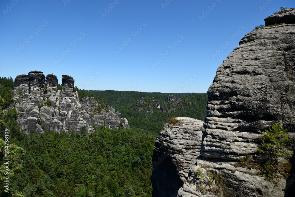 Bastai rock formation (Saxon Switzerland) in summer time, Germany, Europe
