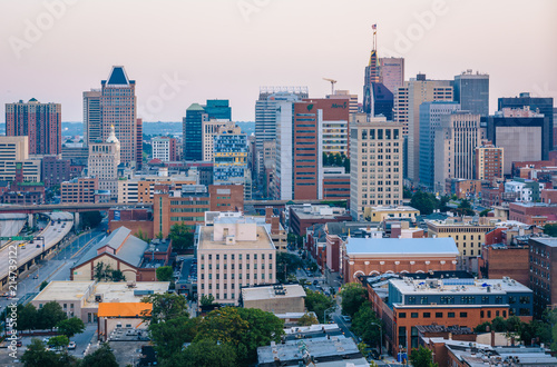 View of the downtown Baltimore skyline in Maryland