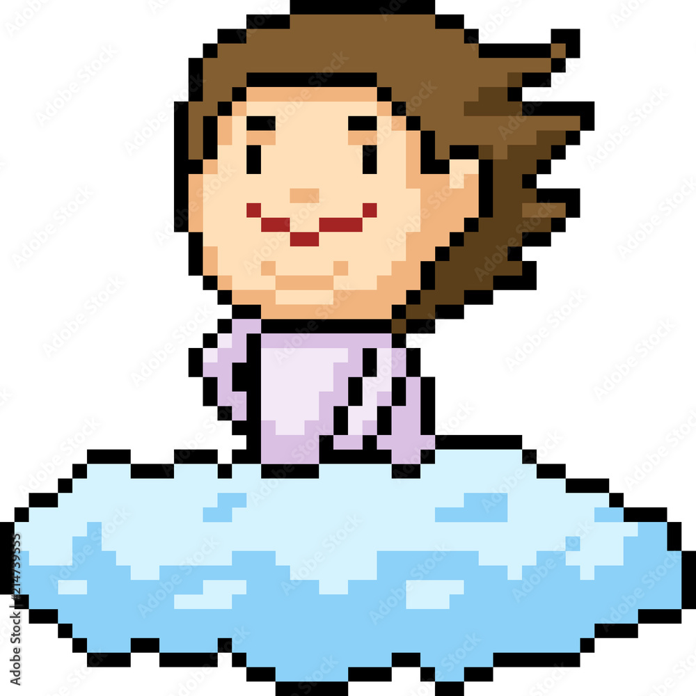 Fototapeta premium vector pixel art boy ride cloud