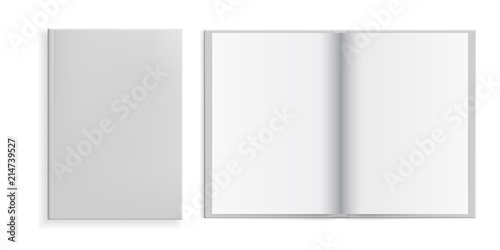 Set of vector illustrations, open and closed book in white hardcover