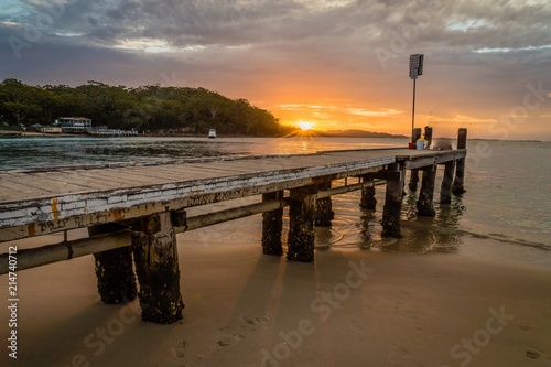 Sunset from Little beach pier in Port Stephens and Nelson Bay, Australia