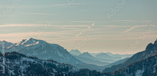 Voralpen sunset from Windhagkogel, Gruenau in Almtal, Austria photo