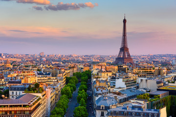 Papier peint photo Paris Coucher de soleil sur Paris panoramique  © Ekaterina Belova