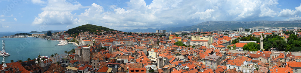 Panorama of Split Old town and Bay lokking towards Varos and Park Marjan.