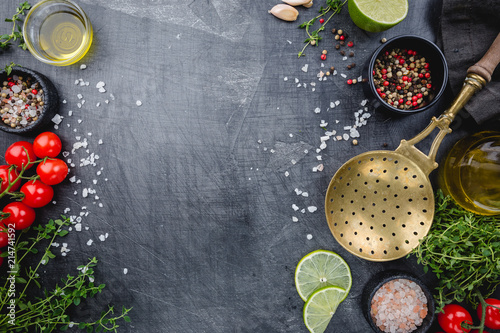 Food background on black table