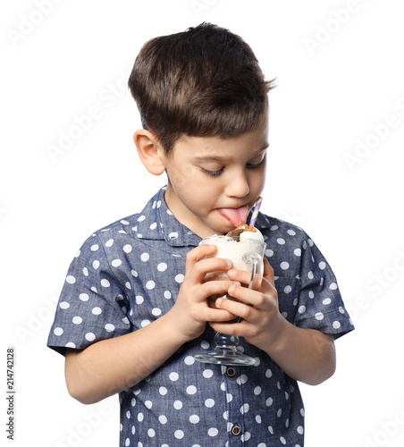 Cute little boy with cup of...