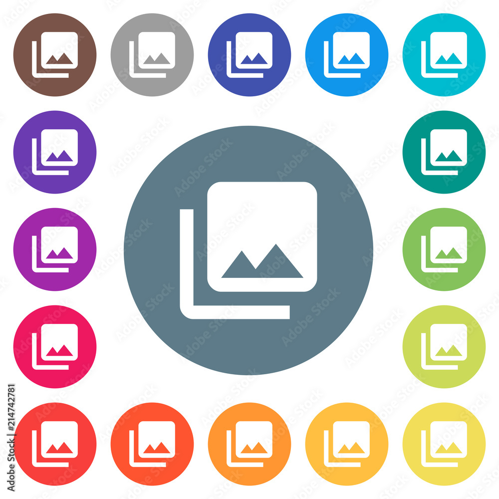 Photo library flat white icons on round color backgrounds Photo library flat white icons on round color backgrounds
