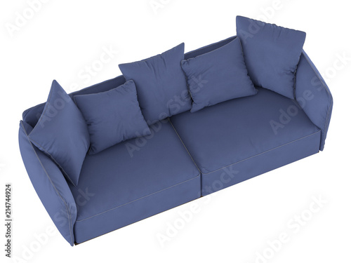 Blue soft sofa with cushions