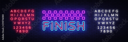Finish neon sign vector. Finish Design template neon sign, light banner, neon signboard, nightly bright advertising, light inscription. Vector illustration. Editing text neon sign
