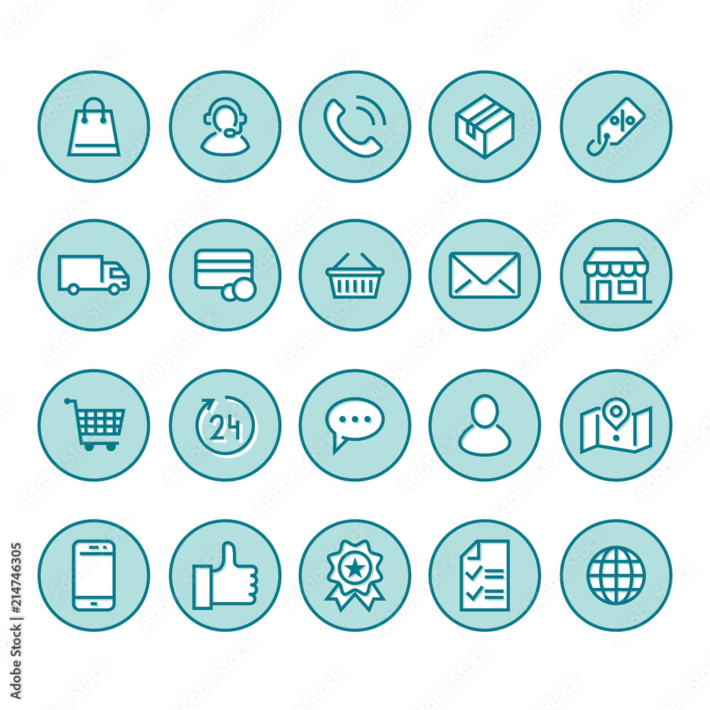 Online shopping flat line icons. E-commerce business, contacts, support, social networks, shop basket, sale, delivery illustrations. Thin signs for web store. Online shopping flat line icons. E-commerce business, contacts, support, social networks, shop basket, sale, delivery illustrations. Thin signs for web store.