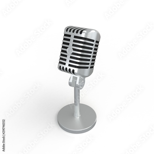 Vintage silver microphone isolated on white background, 3d rendering