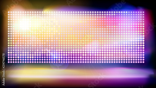 Big led projection screen on stage. Vector illustration.