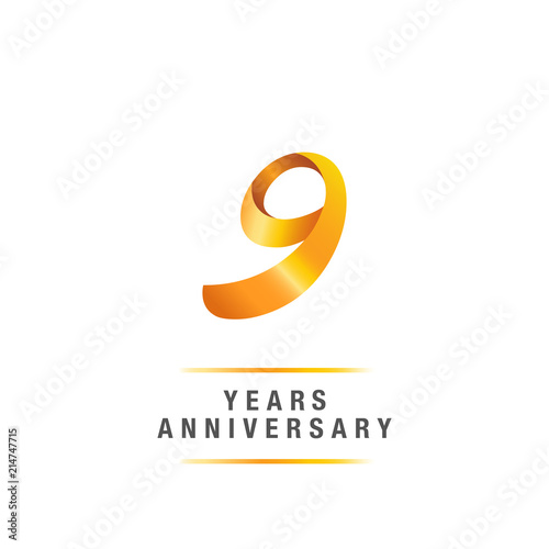 9 years golden anniversary celebration logo , isolated on white background