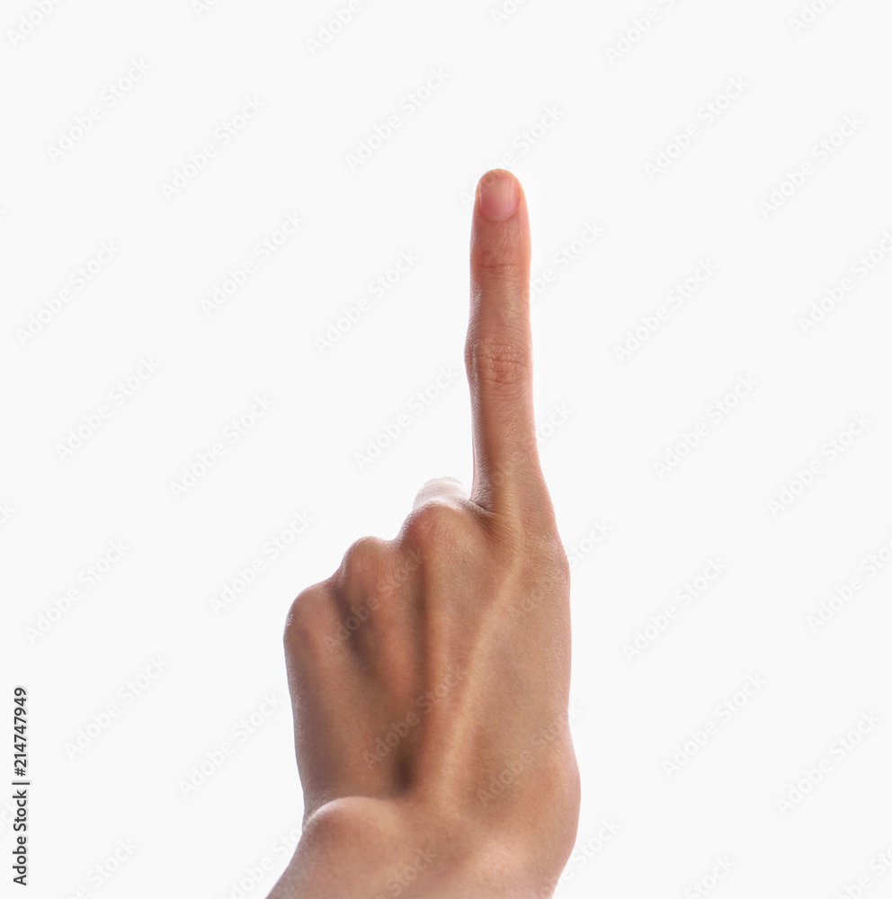 Hand showing one finger isolated on white background Hand showing one finger isolated on white background