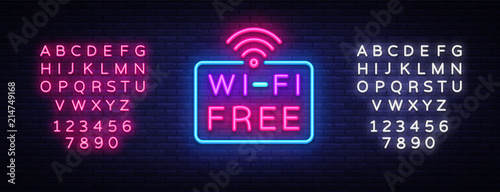 Wifi neon sign vector. Wifi text Design template neon sign, light banner, neon signboard, nightly bright advertising, light inscription. Vector illustration. Editing text neon sign