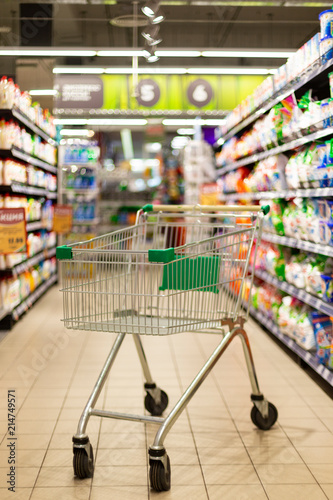 Empty Shopping cart in supermarket