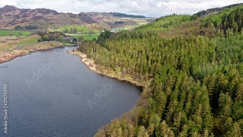 Aerial view of Llynnau Mymbyr, two lakes located in Dyffryn Mymbyr, a valley running from the village of Capel Curig to Pen-y-Gwryd in Snowdonia, north-west Wales photo