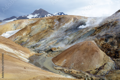 Steaming hot springs in Hveradalir geothermal area in Kerlingarfjoll on Iceland