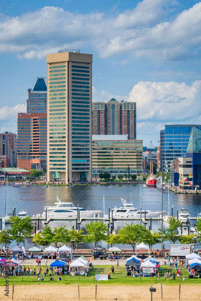 Fototapeta premium View of the Inner Harbor from Federal Hill Park in Baltimore, Maryland