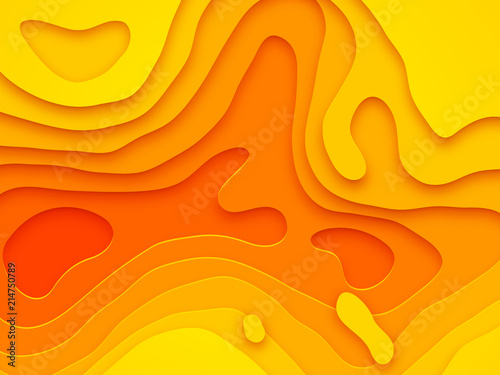 Abstract papercut and multi layer cutout geometric pattern on vector yellow and orange color gradient paper cut background