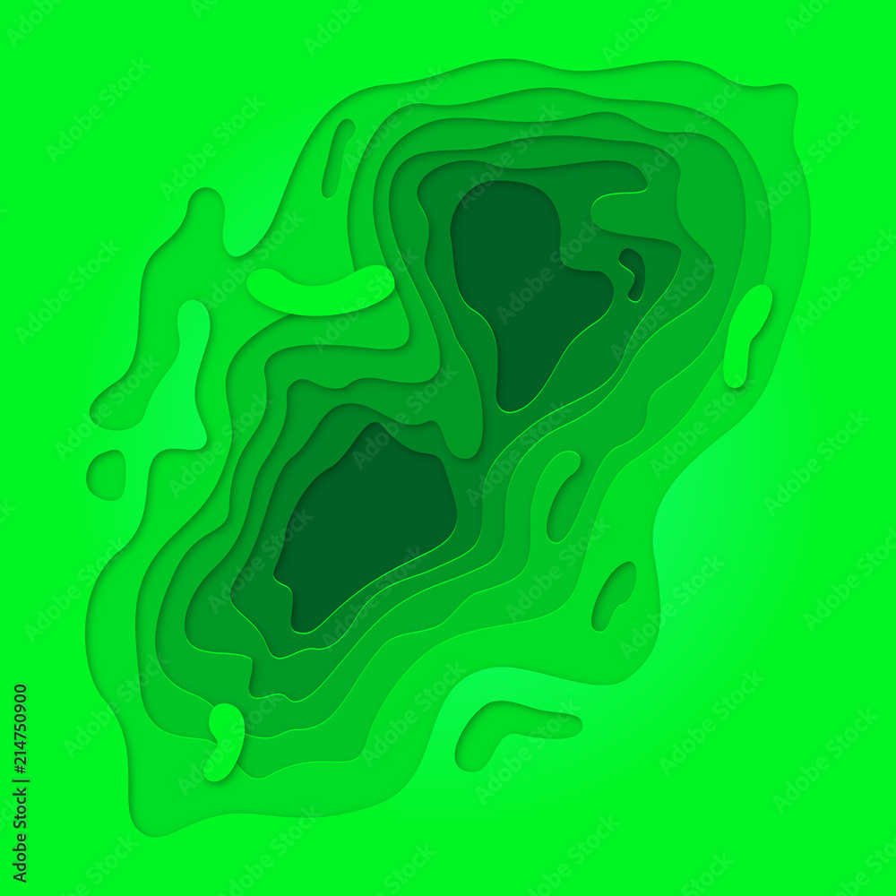 Green Papercut geometric topography or paper cut liquid geometric gradient pattern on green eco multi layer background Green Papercut geometric topography or paper cut liquid geometric gradient pattern on green eco multi layer background