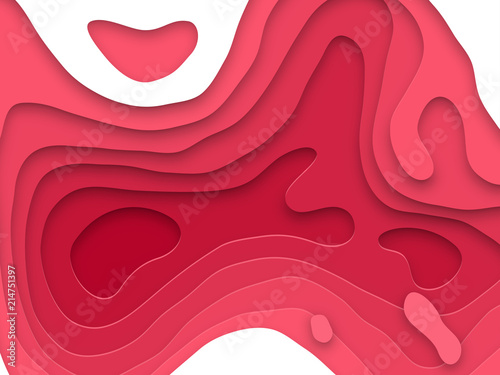 Papercut geometric purple red pattern. Vector pink color gradient background with topography multi layers texture