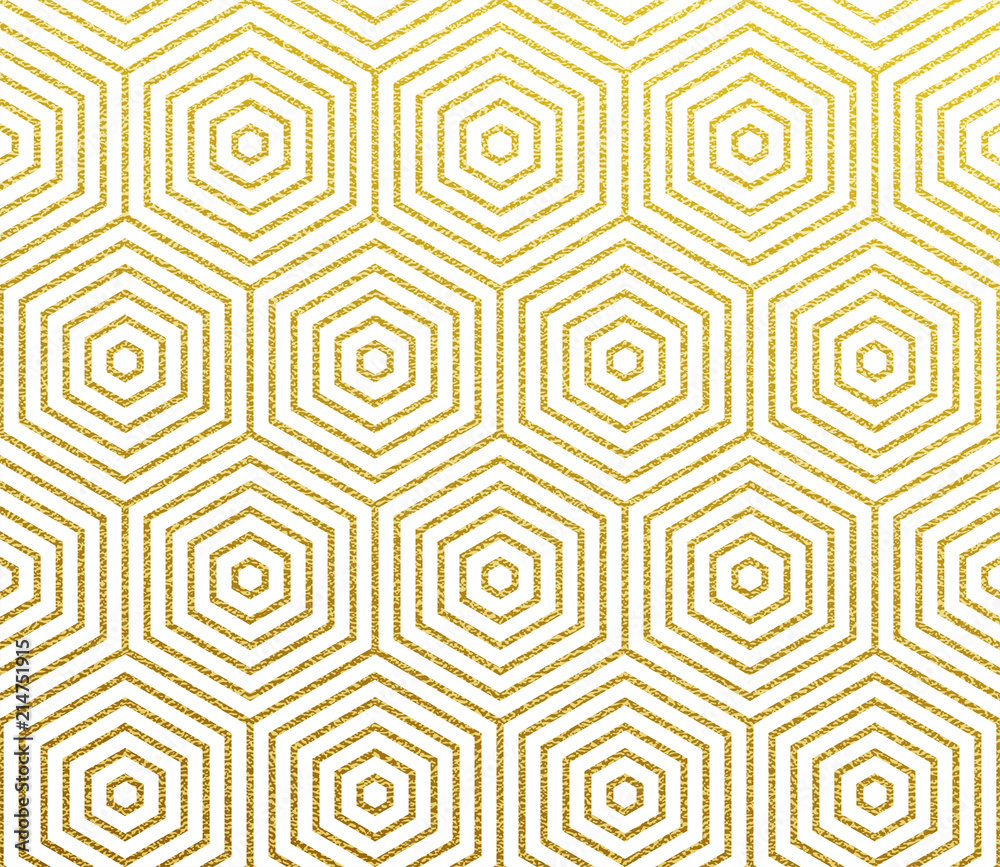 Geometric glittery pattern. Vector abstract background of golden foil texture and gold honeycomb pattern Geometric glittery pattern. Vector abstract background of golden foil texture and gold honeycomb pattern