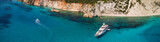 Panoramic view of Anchoring yacht in bay