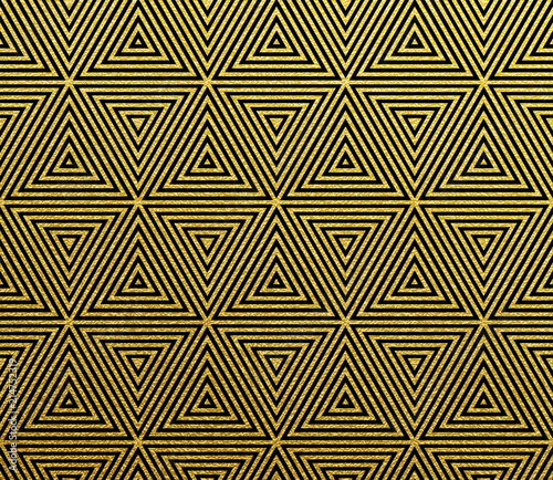 Abstract geometric golden pattern vector background of seamless gold triangle mosaic grid lines with rhombus glitter wireframe pattern