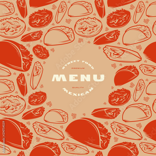 Mexican menu label and frame with pattern